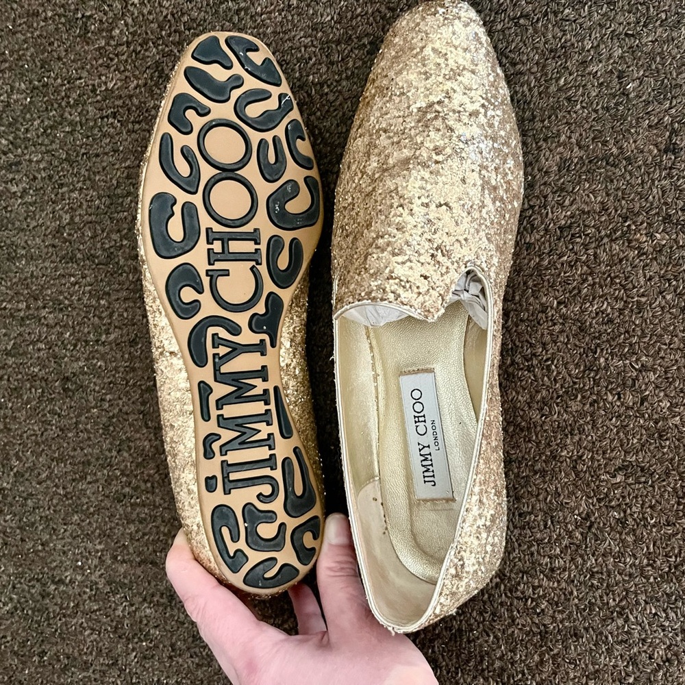Jimmy Choo Gold Glitter Flats